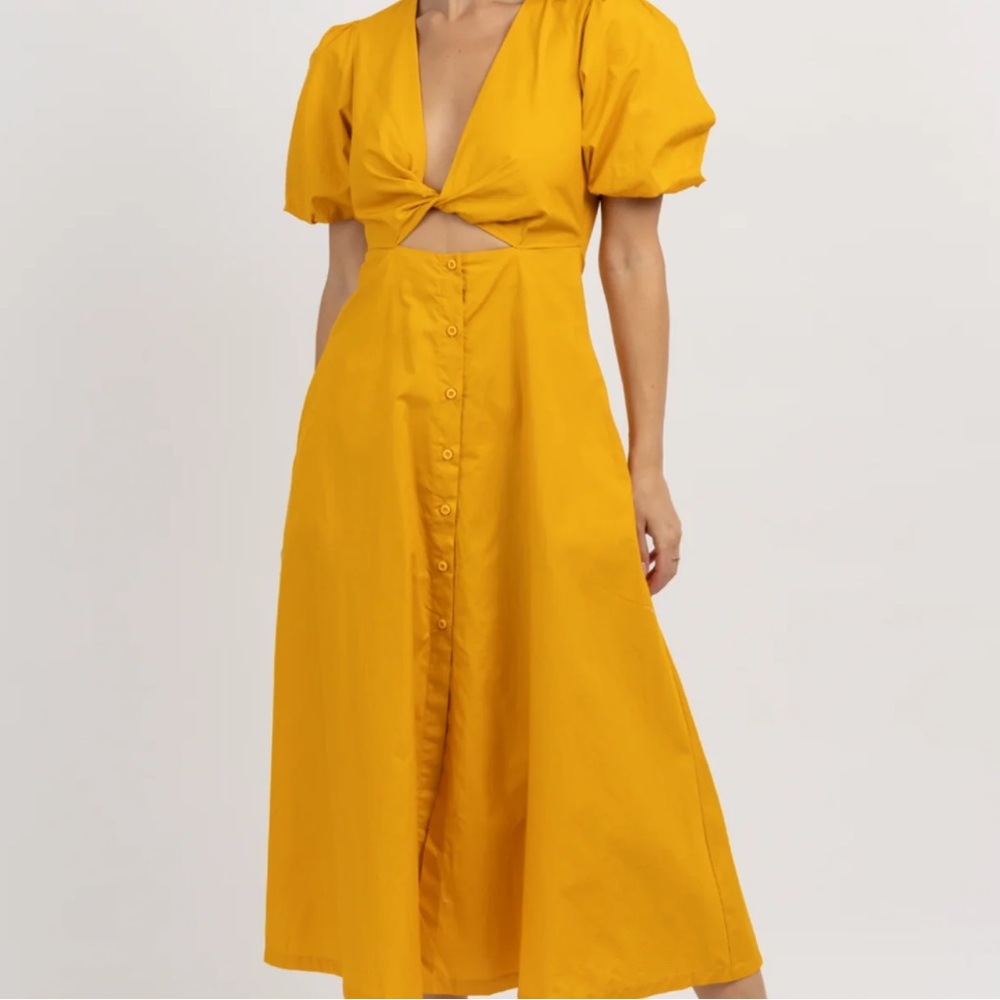 Fore Mustard Yellow Midi Dress with Cut Outs